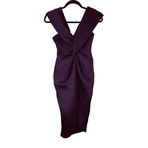 Asos Dress Purple Off the Shoulder Twist Front Cocktail Evening Long Size 4 - Picture 1 of 11